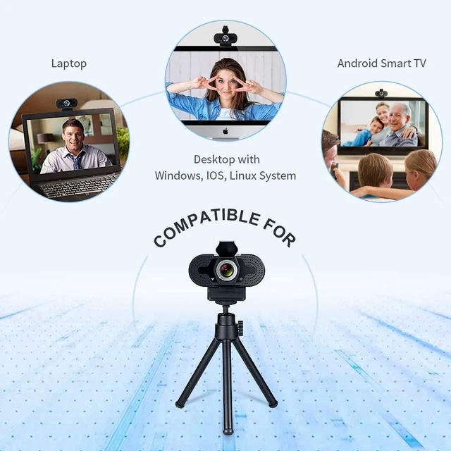 Alt view image 5 of 7 - Full HD 1080P USB Webcam with Noise-Canceling Microphone, Streaming Computer Camera with Privacy Shutter, Expandable Metal Tripod & 90° Wide Angle Lens for PC, Mac & Laptop