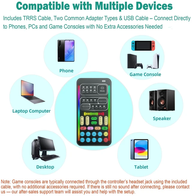 Alt view image 4 of 7 - Portable Real-Time Voice Changer Sound Card, 8 Voice Changing Effects with Fine-Tuning Pitch, Handheld Audio Disguiser with Mic, Earphone & Audio Cables for PC, Phones & Gaming Consoles