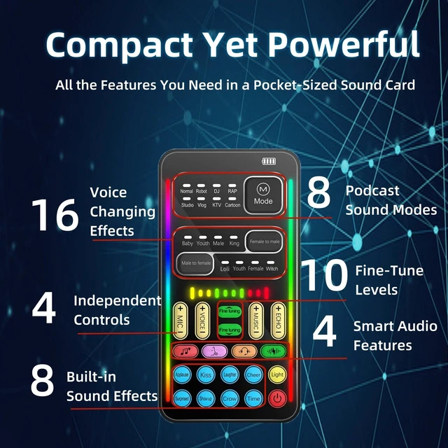 Alt view image 3 of 7 - Portable Real-Time Voice Changer Sound Card, 8 Voice Changing Effects with Fine-Tuning Pitch, Handheld Audio Disguiser with Mic, Earphone & Audio Cables for PC, Phones & Gaming Consoles