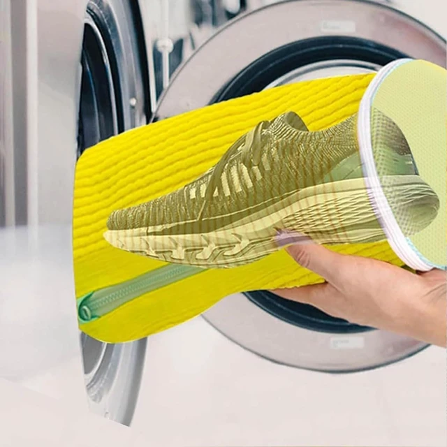 Alt view image 4 of 7 - 2-Pack Mesh Shoe Laundry Bag for Washing Machine, Honeycomb Thickened Sneaker Wash Bag with Auto-Lock Zipper & Elastic Guard, Reusable Protector for Shoes up to Men's Size 12