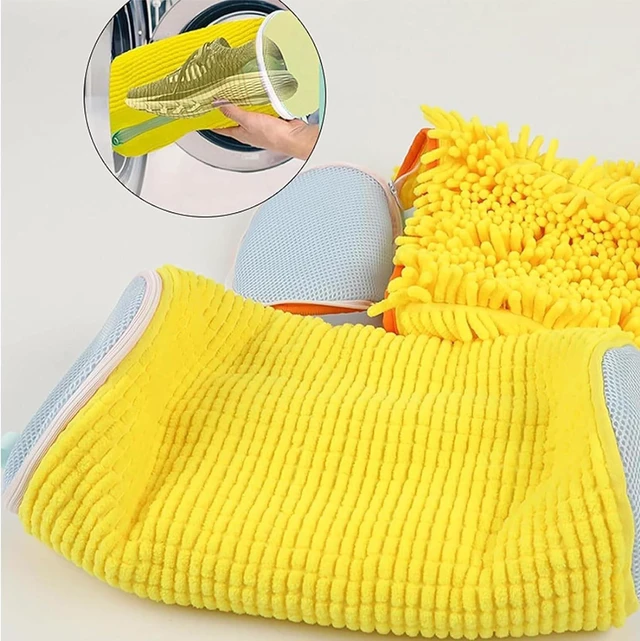 Alt view image 5 of 7 - 2-Pack Mesh Shoe Laundry Bag for Washing Machine, Honeycomb Thickened Sneaker Wash Bag with Auto-Lock Zipper & Elastic Guard, Reusable Protector for Shoes up to Men's Size 12