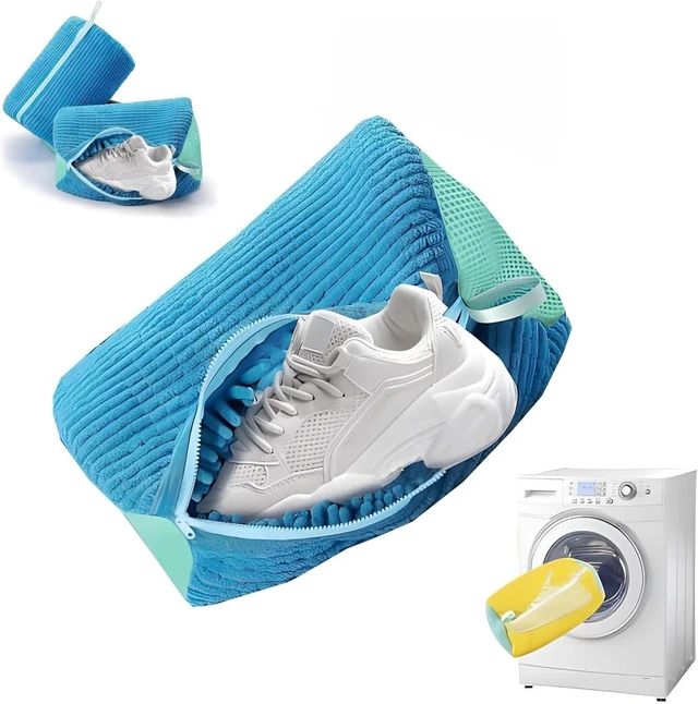 Alt view image 7 of 7 - 2-Pack Mesh Shoe Laundry Bag for Washing Machine, Honeycomb Thickened Sneaker Wash Bag with Auto-Lock Zipper & Elastic Guard, Reusable Protector for Shoes up to Men's Size 12