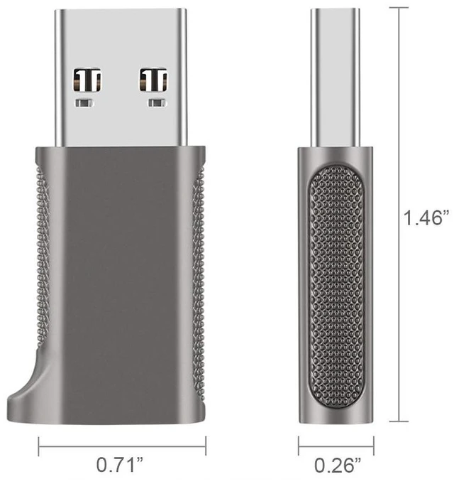 Alt view image 3 of 7 - USB-A Male to USB-C Female Adapter (USB 3.2 Gen 2), Double-Sided 10Gbps High-Speed Data Sync & Fast Charging Type-C Converter with Headset Audio Support, Aluminum Dongle (1-Pack)