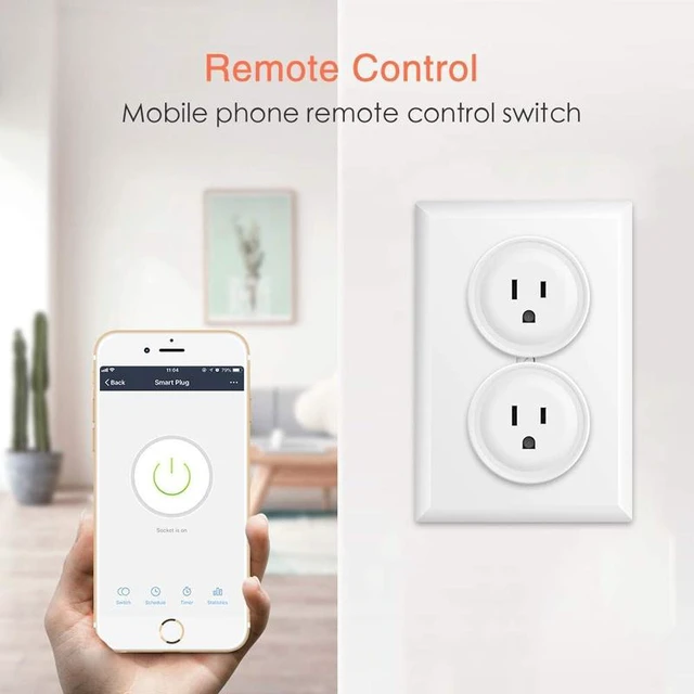 Alt view image 7 of 7 - WiFi Smart Plug (15A / 1800W), 2.4GHz Wireless Outlet Socket with App Remote Control, Voice Control & Timer Schedule, No Hub Required Space-Saving Wall Plug for Home Appliances