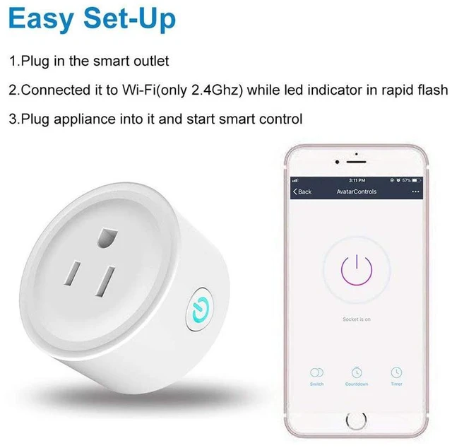 Alt view image 5 of 7 - WiFi Smart Plug (15A / 1800W), 2.4GHz Wireless Outlet Socket with App Remote Control, Voice Control & Timer Schedule, No Hub Required Space-Saving Wall Plug for Home Appliances