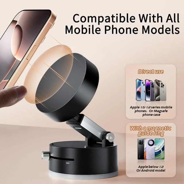 Alt view image 4 of 7 - Vacuum Magnetic Phone Holder Suction Cup Mount Foldable 360 Degree Adjustable Mobile Phone Stand Dock Cradle Alignment Base Lock Grip Hands Free for Universal Smartphone Gym Kitchen Car Desktop