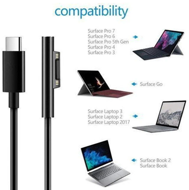 Alt view image 3 of 7 - USB-C to Surface Connect Charging Adapter (Requires 15V/3A 45W+ PD Charger), Type-C Fast Charge Cable for Surface Pro, Go & Laptop