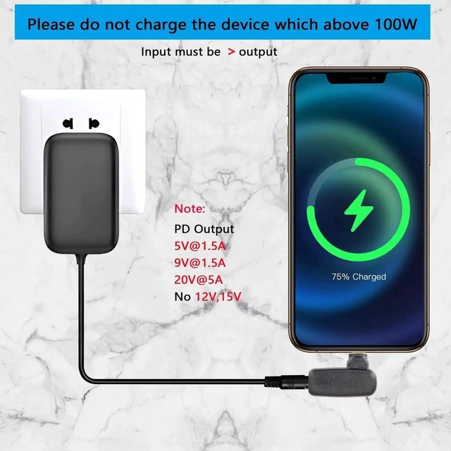Alt view image 3 of 7 - 100W PD Charging Adapter, DC 7909 (7.9x0.9mm) Female to USB-C Male Connector with Built-in PD Smart Chip for Laptops, Tablets & Phones