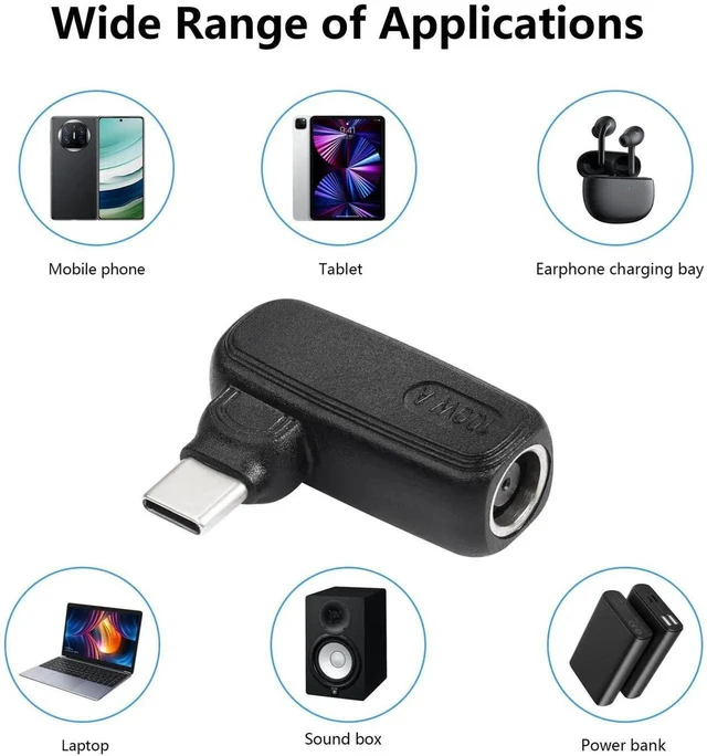 Alt view image 2 of 7 - 100W PD Charging Adapter, DC 7909 (7.9x0.9mm) Female to USB-C Male Connector with Built-in PD Smart Chip for Laptops, Tablets & Phones