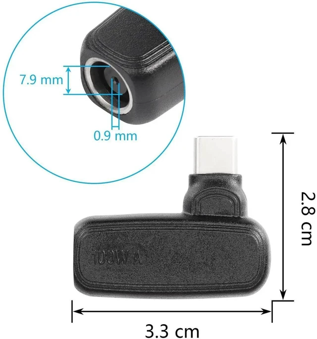 Alt view image 6 of 7 - 100W PD Charging Adapter, DC 7909 (7.9x0.9mm) Female to USB-C Male Connector with Built-in PD Smart Chip for Laptops, Tablets & Phones
