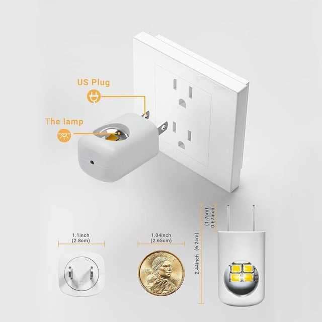 Alt view image 3 of 7 - 2-Pack Plug-in LED Night Light, Dusk to Dawn Photocell Sensor Wall Outlet Lamp (3000K Soft White) for Bedroom & Nursery