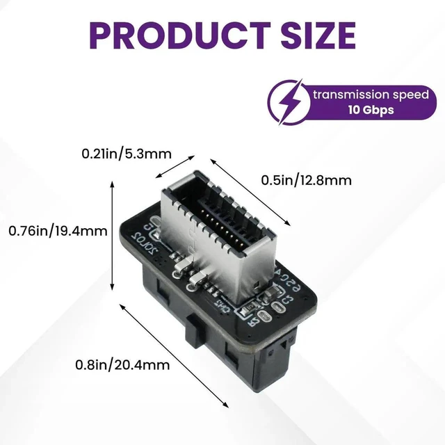 Alt view image 4 of 7 - Motherboard 19 Pin to Type E Adapter USB 3.0 3.2 Gen 2 Vertical Converter Internal Expansion Socket 10Gbps Type C Receptacle Port Extension Board for PC Desktop Computer Chassis Front Panel Setu