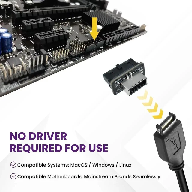 Alt view image 5 of 7 - Motherboard 19 Pin to Type E Adapter USB 3.0 3.2 Gen 2 Vertical Converter Internal Expansion Socket 10Gbps Type C Receptacle Port Extension Board for PC Desktop Computer Chassis Front Panel Setu