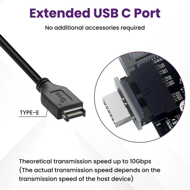 Alt view image 6 of 7 - Motherboard 19 Pin to Type E Adapter USB 3.0 3.2 Gen 2 Vertical Converter Internal Expansion Socket 10Gbps Type C Receptacle Port Extension Board for PC Desktop Computer Chassis Front Panel Setu
