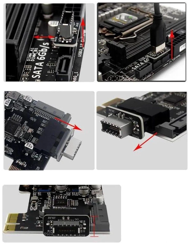 Alt view image 2 of 6 - Motherboard 20 Pin Header to Type E Key A Adapter USB 3.0 3.2 Gen 2 Vertical Converter Internal Expansion Socket 10Gbps Type C Receptacle for PC Desktop Computer Chassis Front Panel Setup