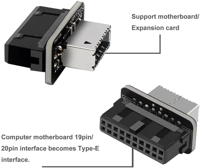 Alt view image 5 of 6 - Motherboard 20 Pin Header to Type E Key A Adapter USB 3.0 3.2 Gen 2 Vertical Converter Internal Expansion Socket 10Gbps Type C Receptacle for PC Desktop Computer Chassis Front Panel Setup