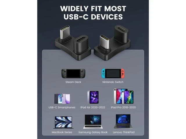 Alt view image 4 of 7 - 180 Degree Angle USB C Adapter U Shape Type C Male to Female Connector PD 100W 10Gbps Fast Charging Data Transfer Converter Extender Plug for Handheld Console Smartphone Tablet Laptop PC 2 Pack