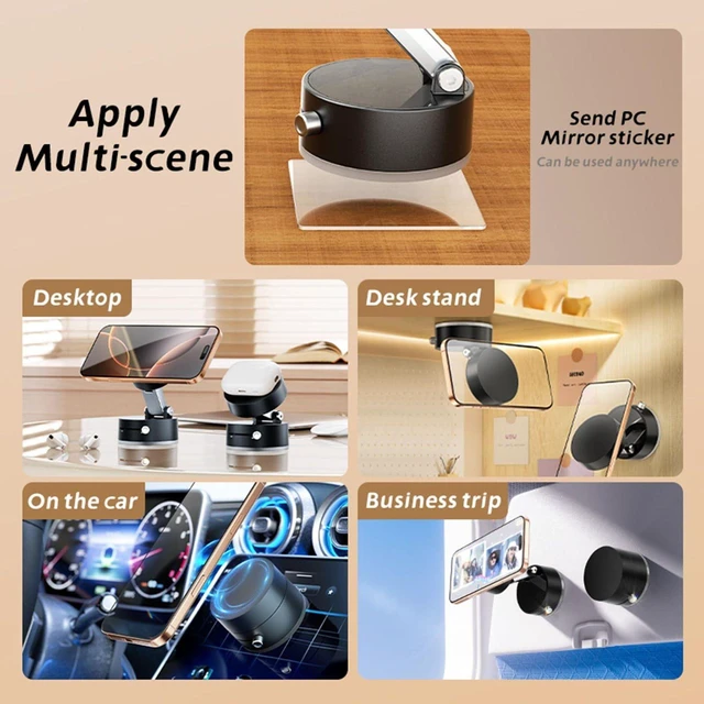 Alt view image 5 of 7 - Vacuum Magnetic Phone Mount - Heavy-Duty Suction Holder, Foldable Arm & 360° Rotation, Universal for Car/Desk/Wall, Black