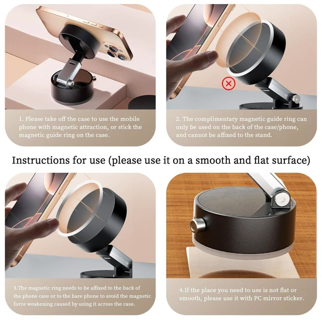 Alt view image 3 of 7 - Vacuum Magnetic Phone Mount - Heavy-Duty Suction Holder, Foldable Arm & 360° Rotation, Universal for Car/Desk/Wall, Black