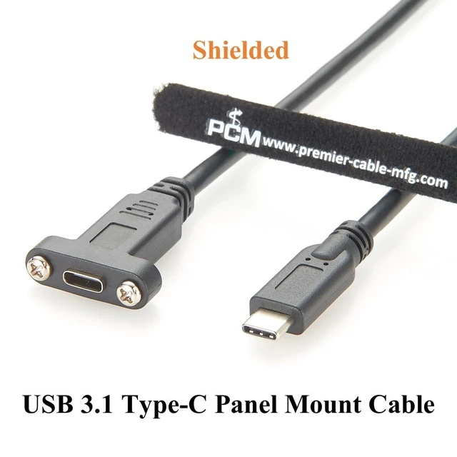 Alt view image 4 of 7 - USB-C Screw Panel Mount Extension Cable (0.3M / 1ft), 10Gbps (USB 3.2 Gen 2), 100W (20V/5A) PD & 4K@60Hz Type-C Male to Female Dual Screw Locking Cord for Chassis & Embedded PC