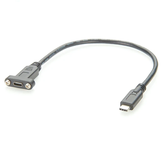 Alt view image 7 of 7 - USB-C Screw Panel Mount Extension Cable (0.3M / 1ft), 10Gbps (USB 3.2 Gen 2), 100W (20V/5A) PD & 4K@60Hz Type-C Male to Female Dual Screw Locking Cord for Chassis & Embedded PC