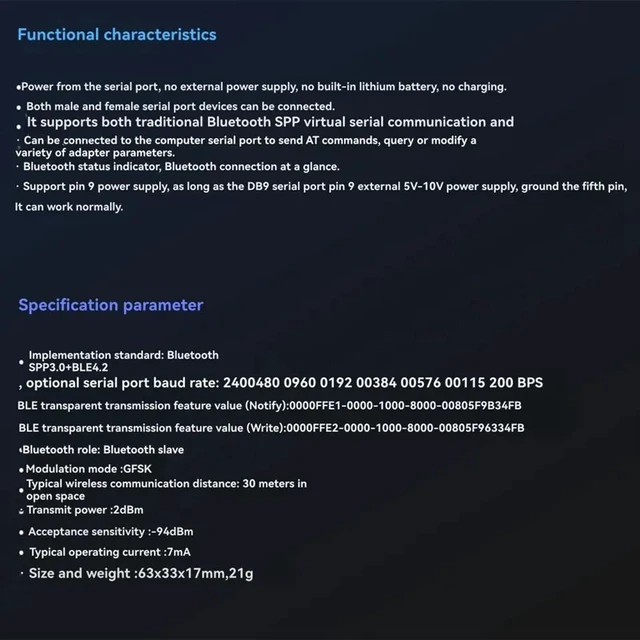Alt view image 2 of 3 - BT570 Dual Mode Bluetooth Adapter RS232 Serial Port Converter SPP BLE Wireless Communication Dongle Module Self Powered Receiver Transmitter Device for Industrial Networking Data System 30m Range