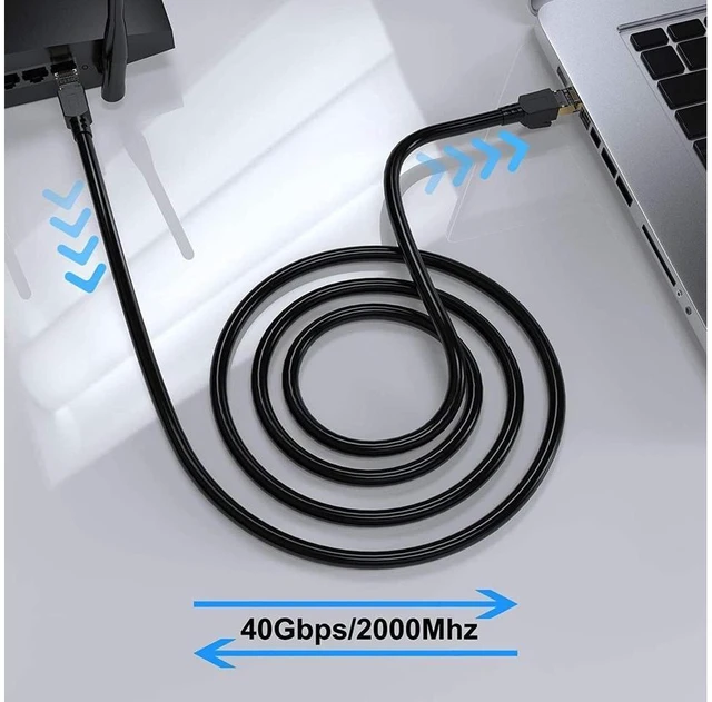 Alt view image 3 of 7 - Cat 8 Ethernet Cable 50 ft, 40Gbps 2000MHz SFTP Shielded 26AWG Pure Copper Network Patch Cord, Weatherproof In-Wall RJ45 LAN Cable for Gaming, Router, Modem & Server