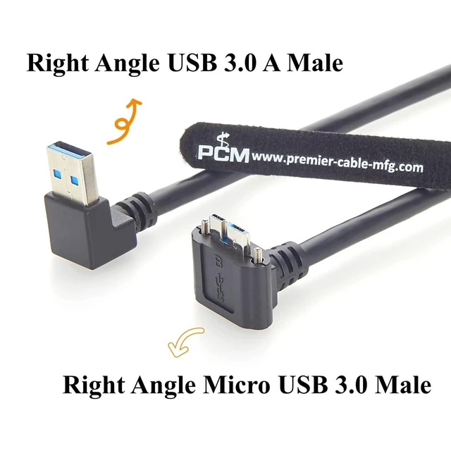 Alt view image 2 of 7 - Right-Angle USB 3.0 to Micro-B Cable (0.3M / 1ft), 5Gbps High-Speed Machine Vision Data Cord with Dual M2 Screw Lock for Industrial Cameras & Inspection Systems