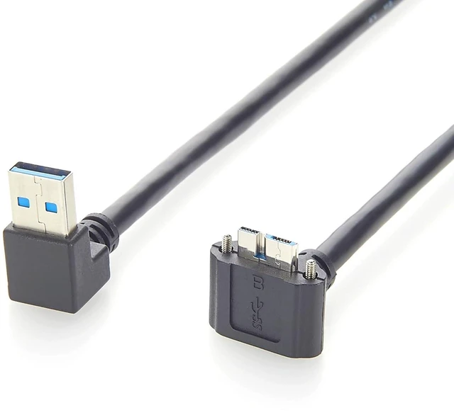 Main image of Right-Angle USB 3.0 to Micro-B Cable (0.3M / 1ft), 5Gbps High-Speed Machine Vision Data Cord with Dual M2 Screw Lock for Industrial Cameras & Inspection Systems