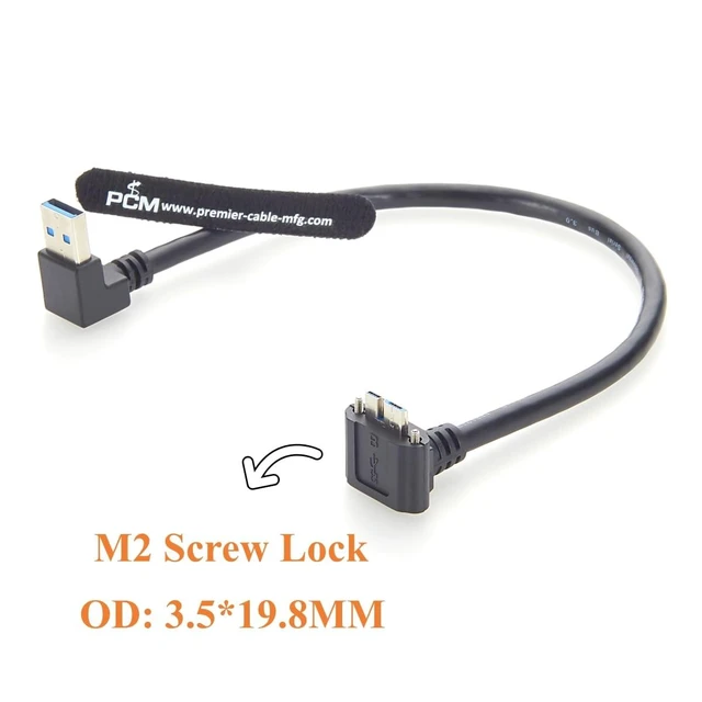 Alt view image 3 of 7 - Right-Angle USB 3.0 to Micro-B Cable (0.3M / 1ft), 5Gbps High-Speed Machine Vision Data Cord with Dual M2 Screw Lock for Industrial Cameras & Inspection Systems