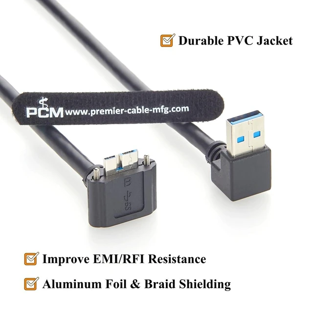 Alt view image 5 of 7 - Right-Angle USB 3.0 to Micro-B Cable (0.3M / 1ft), 5Gbps High-Speed Machine Vision Data Cord with Dual M2 Screw Lock for Industrial Cameras & Inspection Systems