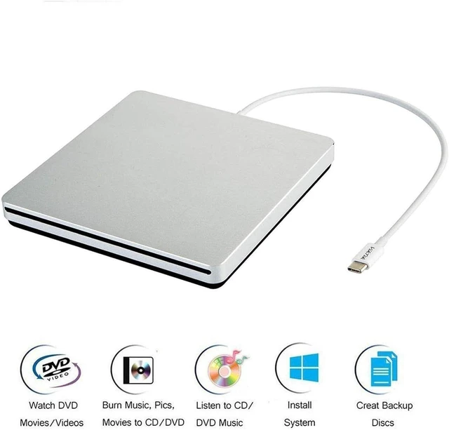 Alt view image 3 of 6 - USB C Superdrive External DVD CD Reader Burner Optical Disk Drive High Speed Type C Port Plug and Play Media Data Transfer Writer Accessory for Apple MacBook Air iMac Mini ASUS DELL Latitude Silver