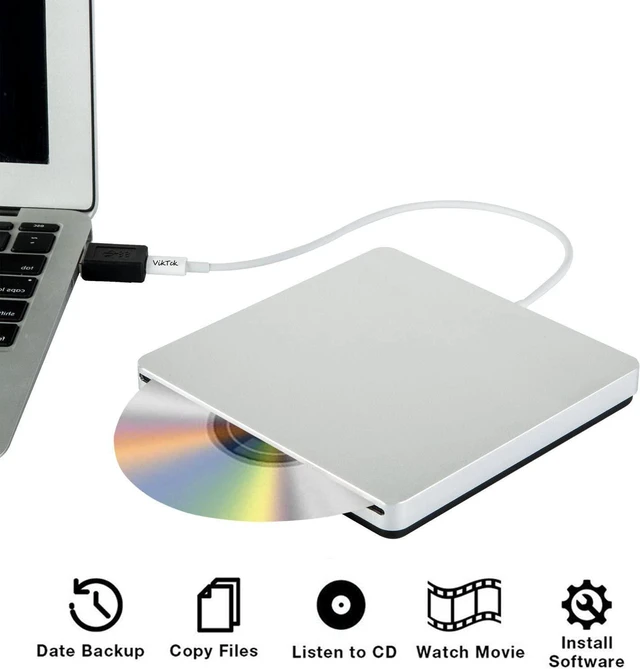 Alt view image 5 of 6 - USB C Superdrive External DVD CD Reader Burner Optical Disk Drive High Speed Type C Port Plug and Play Media Data Transfer Writer Accessory for Apple MacBook Air iMac Mini ASUS DELL Latitude Silver