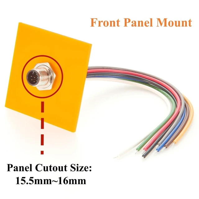 Alt view image 2 of 7 - M12 A-Coded 8-Pin Connector Cable (Male, 20cm / 8"), IP67 Waterproof Front Panel Mount Sensor Receptacle with Pre-Wired Pigtail Leads for Industrial Automation & Robotics