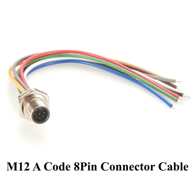 Alt view image 6 of 7 - M12 A-Coded 8-Pin Connector Cable (Male, 20cm / 8"), IP67 Waterproof Front Panel Mount Sensor Receptacle with Pre-Wired Pigtail Leads for Industrial Automation & Robotics