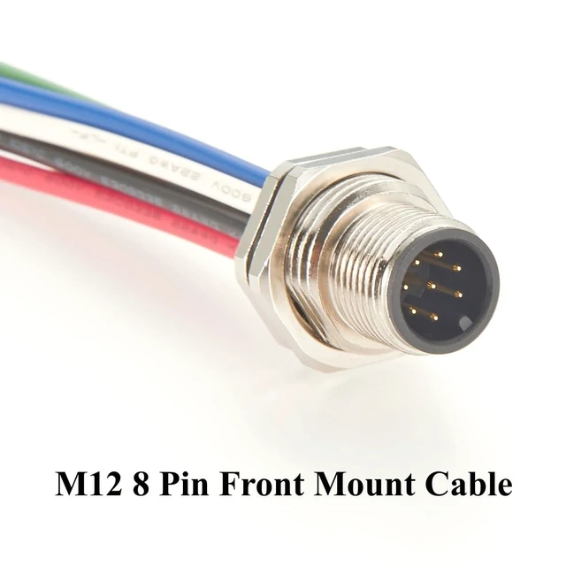 Alt view image 7 of 7 - M12 A-Coded 8-Pin Connector Cable (Male, 20cm / 8"), IP67 Waterproof Front Panel Mount Sensor Receptacle with Pre-Wired Pigtail Leads for Industrial Automation & Robotics