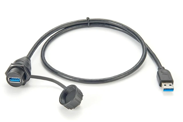 Main image of USB 3.0 Flush Panel Mount Extension Cable (0.75M / 2.5ft), 5Gbps IP67 Waterproof Threaded Bulkhead USB-A Male to Female Cord with Cap for Control Cabinets, Marine & Dashboards