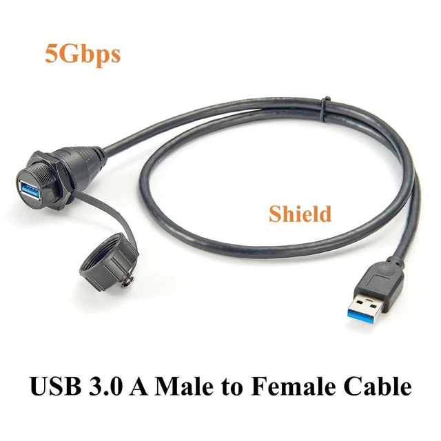 Alt view image 4 of 6 - USB 3.0 Flush Panel Mount Extension Cable (0.75M / 2.5ft), 5Gbps IP67 Waterproof Threaded Bulkhead USB-A Male to Female Cord with Cap for Control Cabinets, Marine & Dashboards