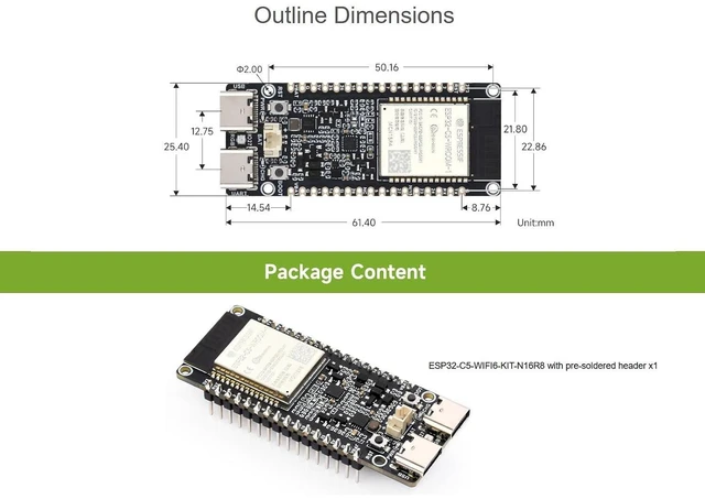 Alt view image 7 of 7 - ESP32-C5 Dual-Band Wi-Fi 6 Development Board, 240MHz RISC-V Processor, 2.4GHz & 5GHz, BLE 5, Zigbee & Thread, 16MB Flash, 8MB PSRAM with Pin Headers & USB-C