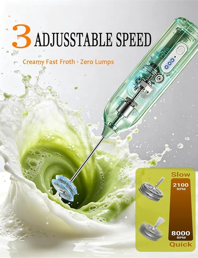 Alt view image 5 of 7 - Handheld Electric Milk Frother & Matcha Whisk, 14,000 RPM High-Speed Motor, Food-Grade 304 Stainless Steel Drink Mixer for Creamy Lattes, Cappuccino & Protein Shakes