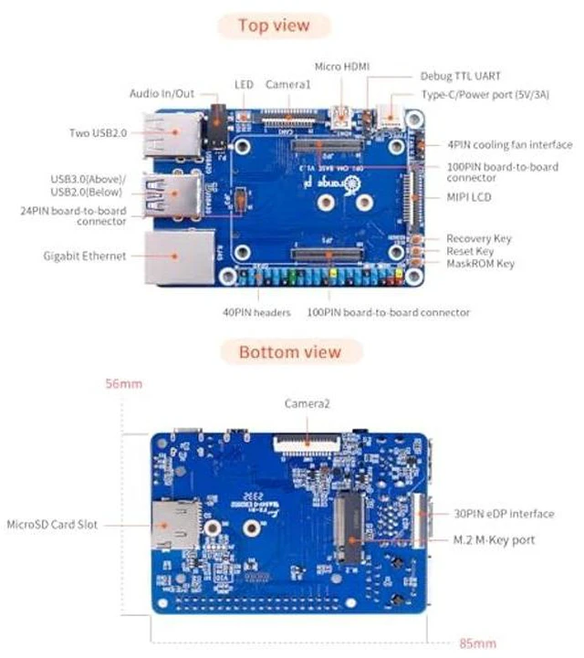 Alt view image 3 of 5 - RK3566 Compute Module 4 (CM4) & Base Board Kit, 4GB LPDDR4 32GB eMMC Quad-Core 64-Bit 1.8GHz SBC, Dual-Band 2.4G/5G WiFi, Bluetooth 5.0 & Gigabit Ethernet for AIoT