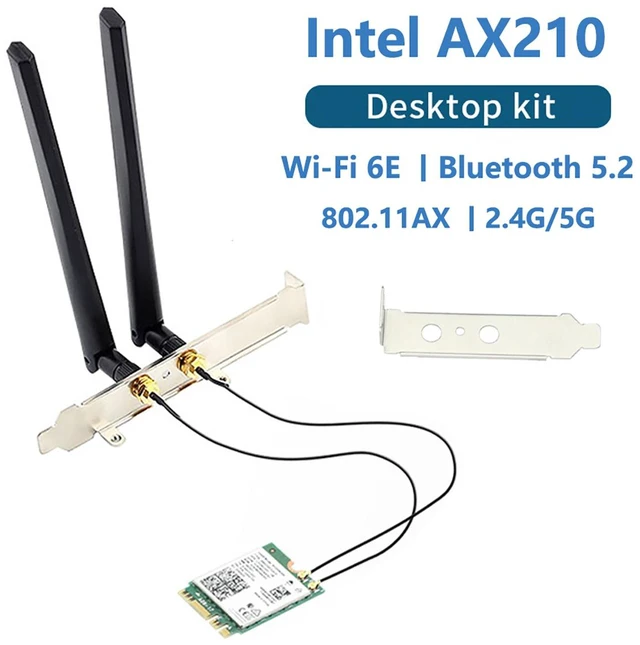 Main image of Wi-Fi 6E Tri-Band 3000Mbps Wireless Adapter Desktop Kit, AX210NGW M.2 2230 Key-E Card (2.4G/5G/6GHz 160MHz), Bluetooth 5.2 & Dual 6dBi Antennas for Desktop PC, Windows 11/10