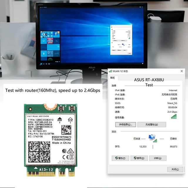 Alt view image 5 of 7 - Wi-Fi 6E Tri-Band 3000Mbps Wireless Adapter Desktop Kit, AX210NGW M.2 2230 Key-E Card (2.4G/5G/6GHz 160MHz), Bluetooth 5.2 & Dual 6dBi Antennas for Desktop PC, Windows 11/10