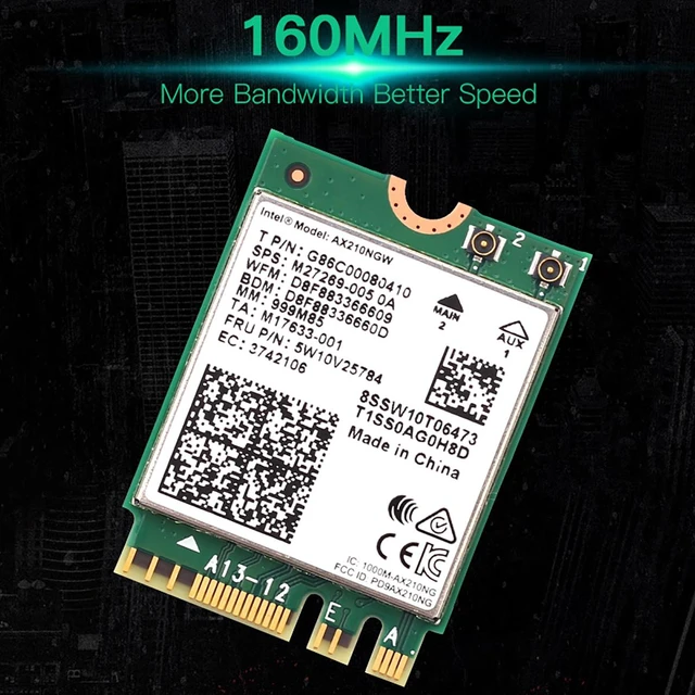 Alt view image 4 of 7 - Wi-Fi 6E Tri-Band 3000Mbps Wireless Adapter Desktop Kit, AX210NGW M.2 2230 Key-E Card (2.4G/5G/6GHz 160MHz), Bluetooth 5.2 & Dual 6dBi Antennas for Desktop PC, Windows 11/10
