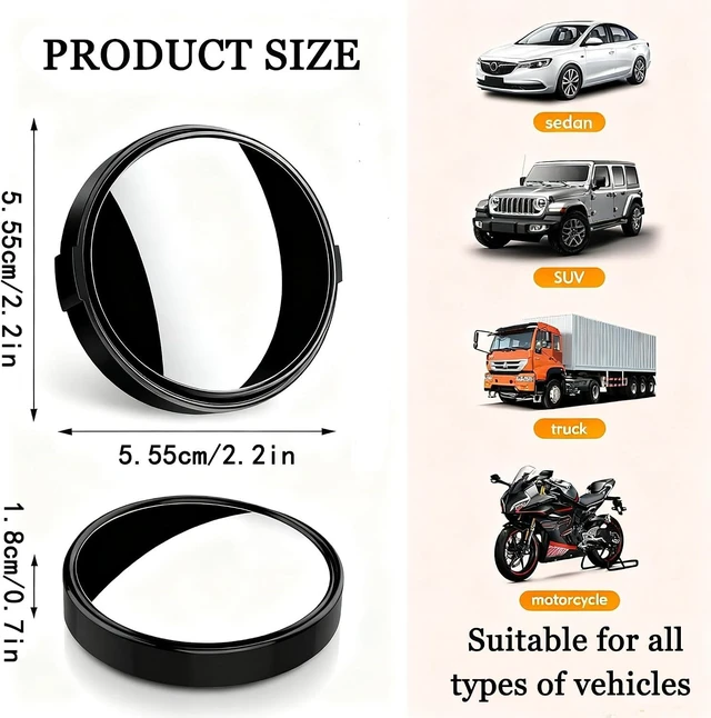 Alt view image 4 of 7 - 2-Pack Glueless Blind Spot Mirrors for Car, 360-Degree Swivel Reusable Suction Cup Rear View Mirror, High-Definition Convex Wide-Angle Glass for Lane Changing & Reversing