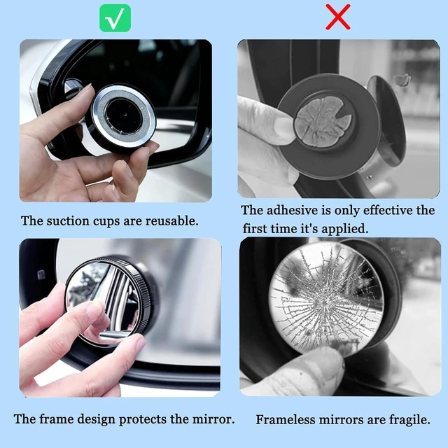 Alt view image 5 of 7 - 2-Pack Glueless Blind Spot Mirrors for Car, 360-Degree Swivel Reusable Suction Cup Rear View Mirror, High-Definition Convex Wide-Angle Glass for Lane Changing & Reversing