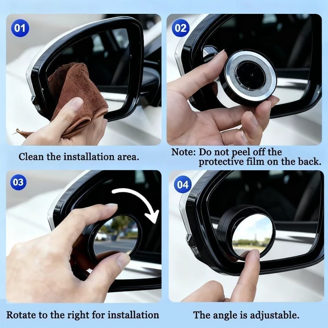Alt view image 6 of 7 - 2-Pack Glueless Blind Spot Mirrors for Car, 360-Degree Swivel Reusable Suction Cup Rear View Mirror, High-Definition Convex Wide-Angle Glass for Lane Changing & Reversing