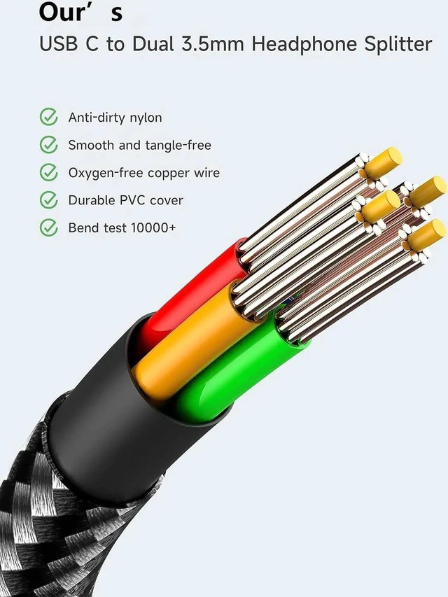 Alt view image 5 of 7 - USB-C to Dual 3.5mm Headphone Jack Splitter, Hi-Res DAC 2-Way Audio Sharing Y-Cable Adapter, Braided Type-C Aux Converter for USB-C Smartphones, Tablets & Laptops