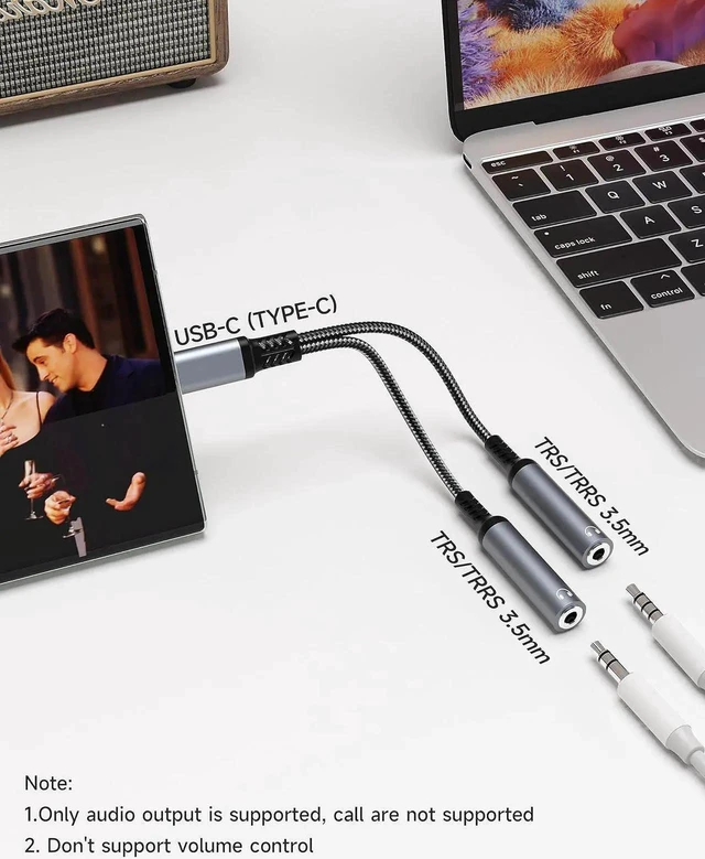 Alt view image 6 of 7 - USB-C to Dual 3.5mm Headphone Jack Splitter, Hi-Res DAC 2-Way Audio Sharing Y-Cable Adapter, Braided Type-C Aux Converter for USB-C Smartphones, Tablets & Laptops