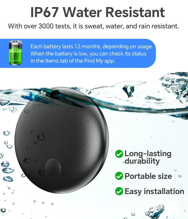 Alt view image 4 of 6 - Smart Bluetooth Tracker Tag (1-Pack), IP67 Waterproof Key Finder & Item Locator with 90dB Loud Buzzer, Replaceable CR2032 Battery for Keys, Luggage & Wallets, Black